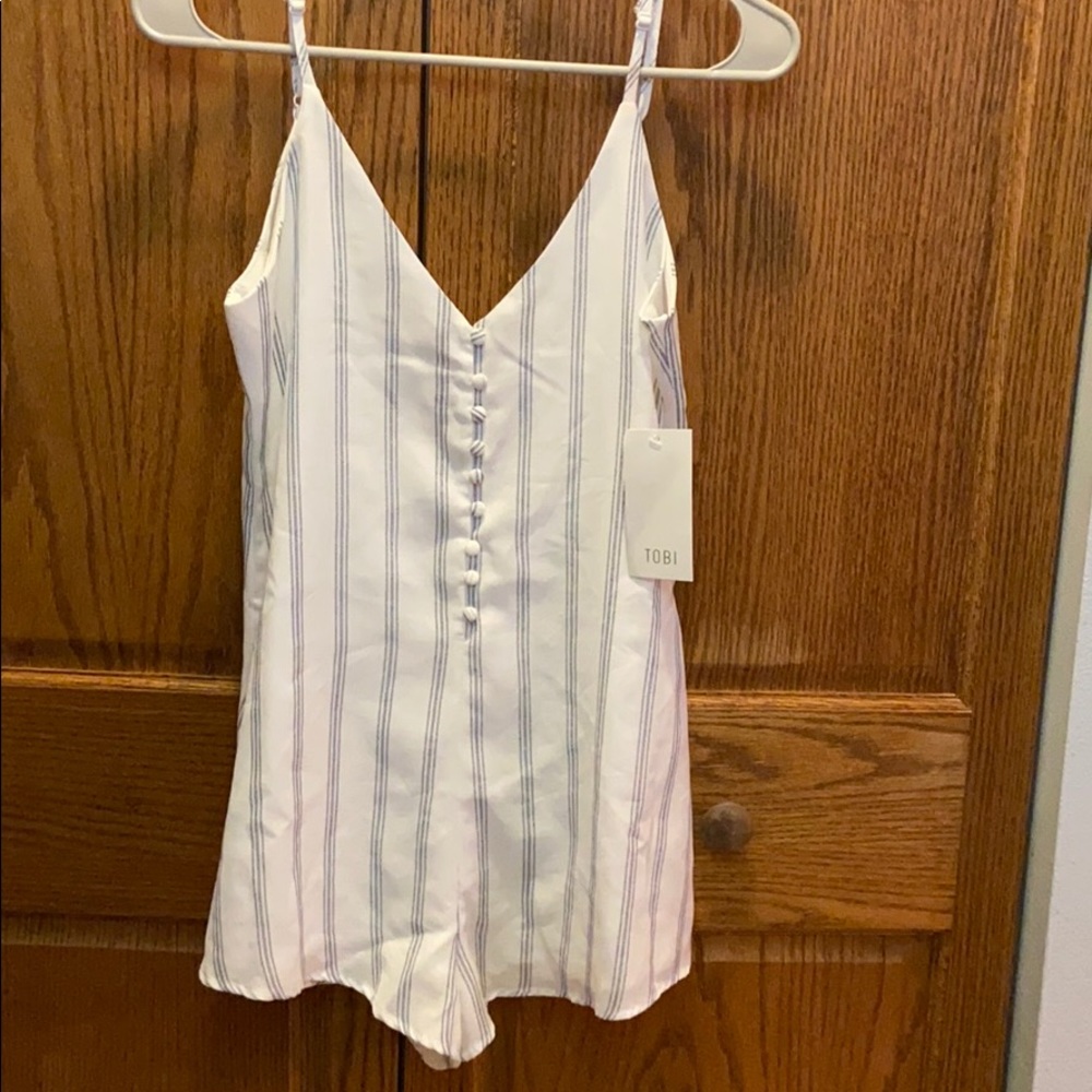 White and Blue Striped Romper